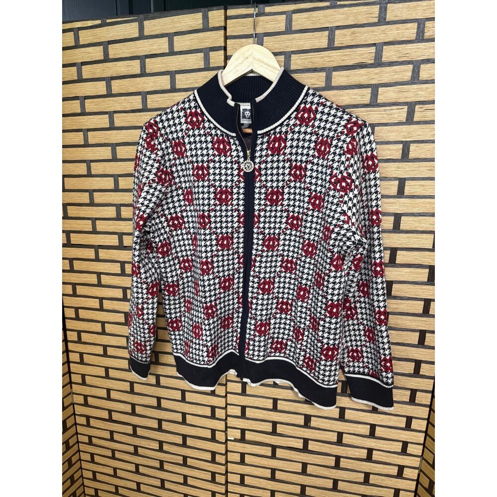 Ann Klein Black And‎ White Zip Up Sweater Size Medium